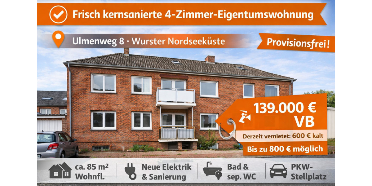 Etagenwohnung Wurster Nordseeküste - 4 Zimmer, 85 m&sup2;, 139.000&euro; | Angebot:25973836