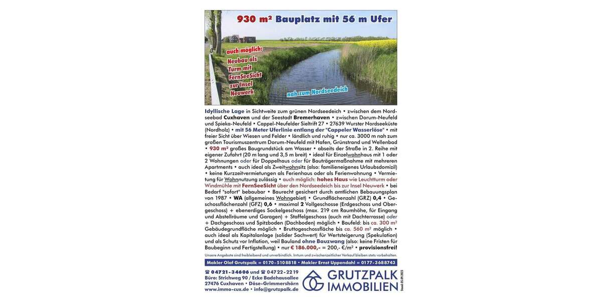 Grundstück Wurster Nordseeküste Cappel-Neufeld - 186.000&euro; | Angebot:25798109
